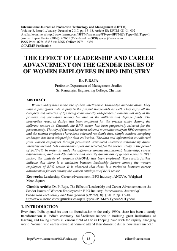 (PDF) THE EFFECT OF LEADERSHIP AND CAREER ADVANCEMENT ON THE GENDER ...