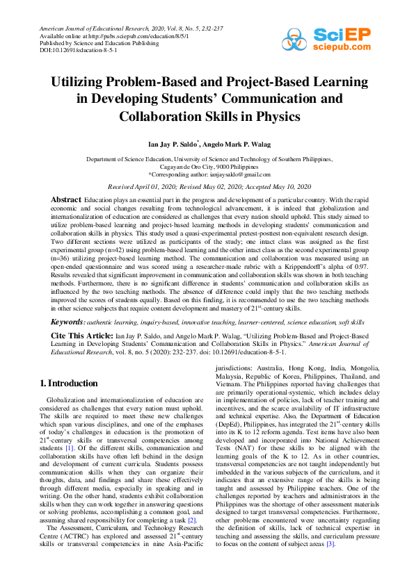  pdf utilizing problem based and project based learning in developing