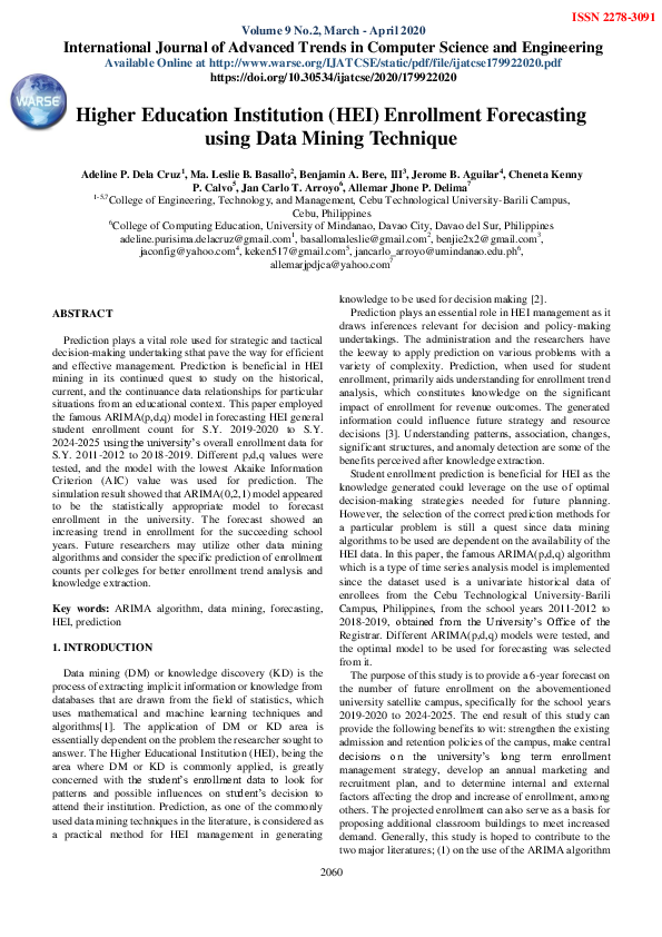(PDF) Higher Education Institution (HEI) Enrollment Forecasting Using ...