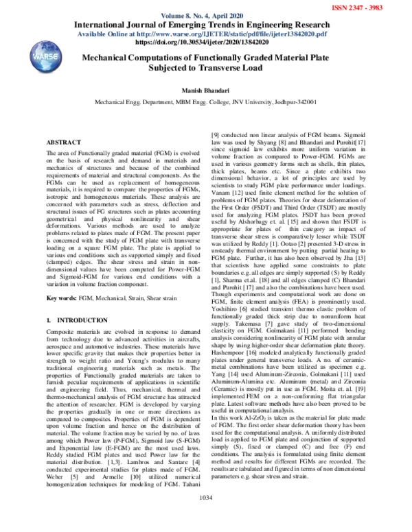 (PDF) Mechanical Computations of Functionally Graded Material Plate ...