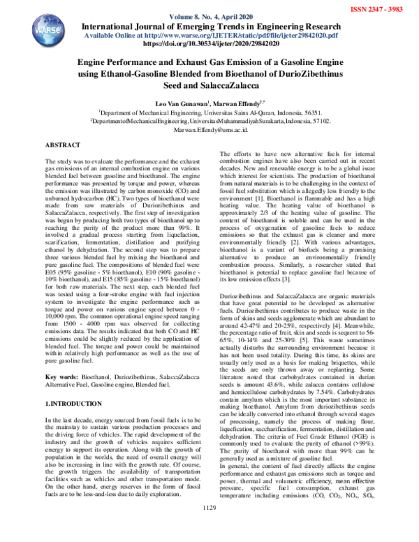(PDF) Engine Performance and Exhaust Gas Emission of a Gasoline Engine ...