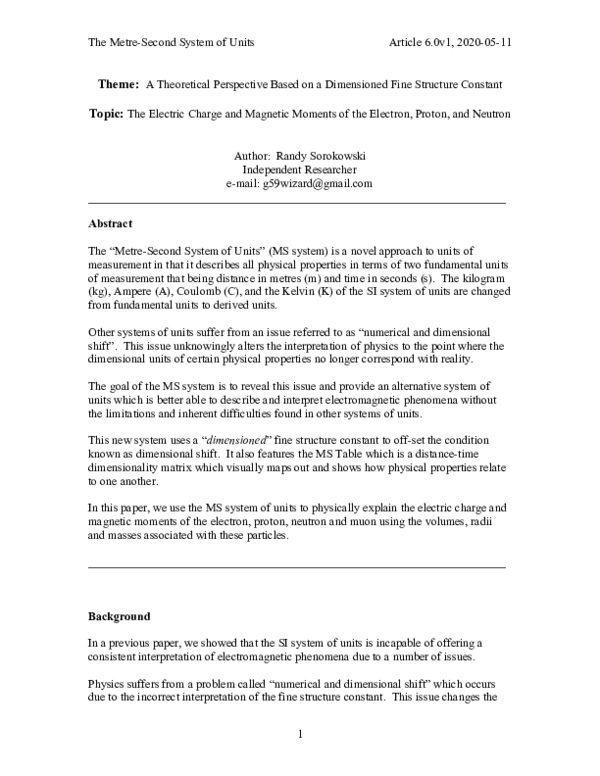 (PDF) The Electric Charge and Magnetic Moments of the Electron, Proton ...