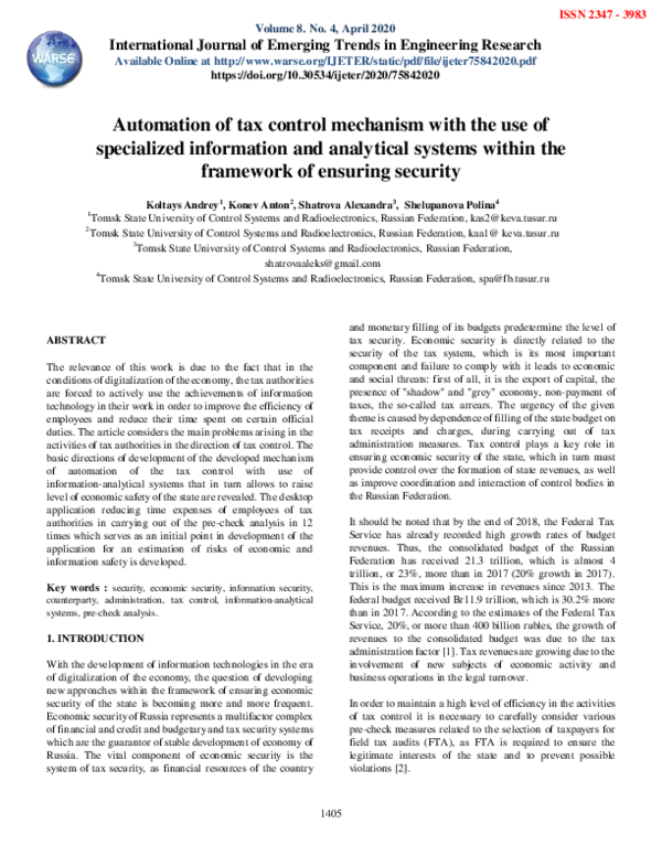 (PDF) Automation of tax control mechanism with the use of specialized ...