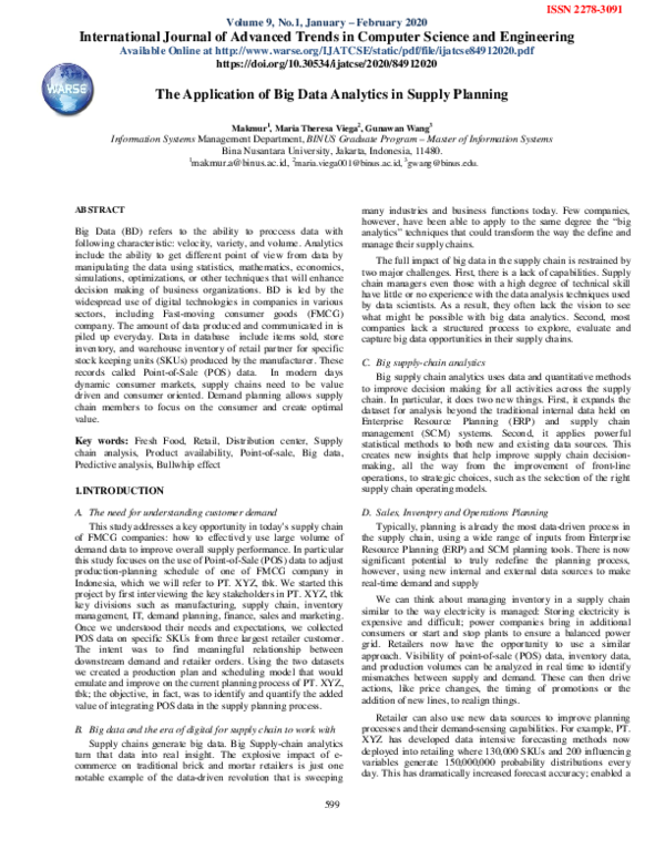 (PDF) The Application of Big Data Analytics in Supply Planning