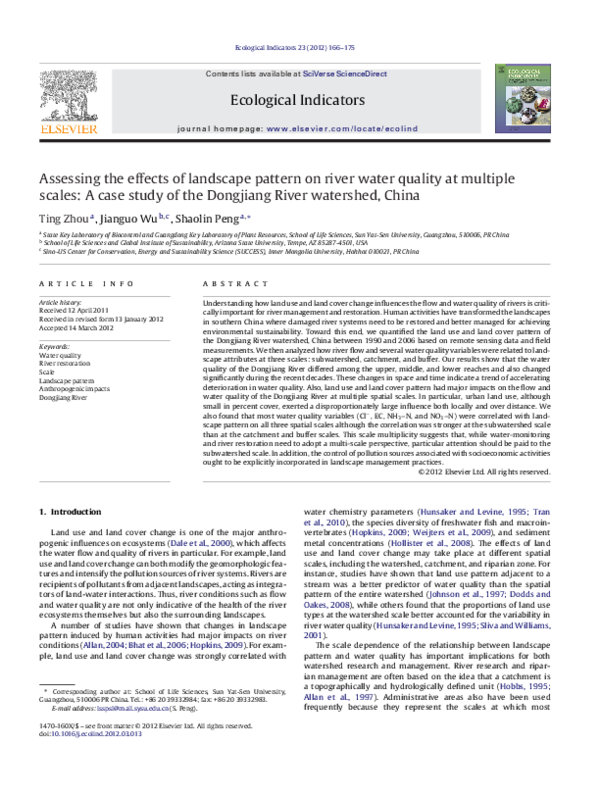 (PDF) Assessing the effects of landscape pattern on river water quality ...