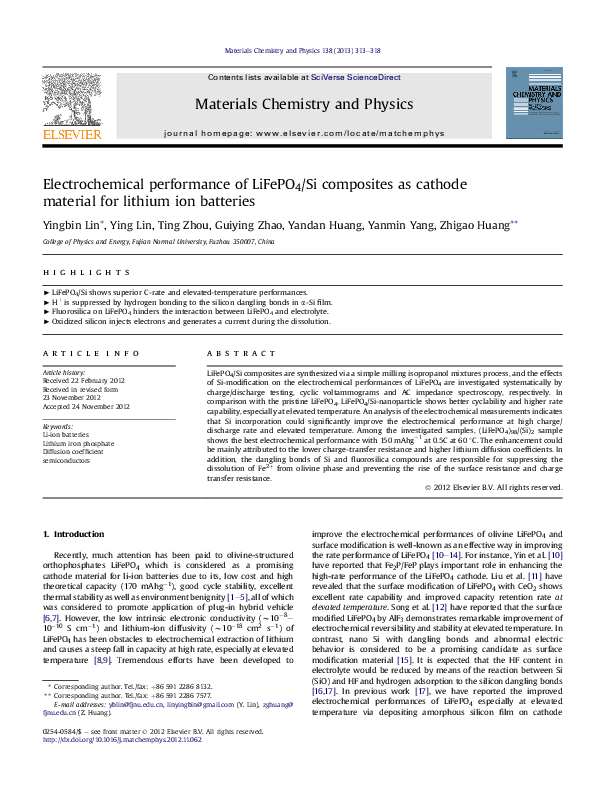 (PDF) Electrochemical performance of LiFePO4/Si composites as cathode ...