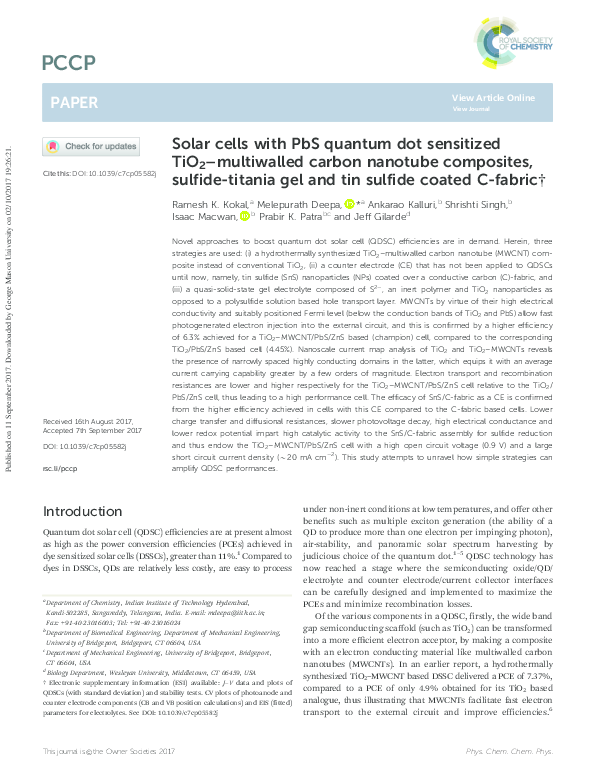(PDF) Solar cells with PbS quantum dot sensitized TiO2–multiwalled ...