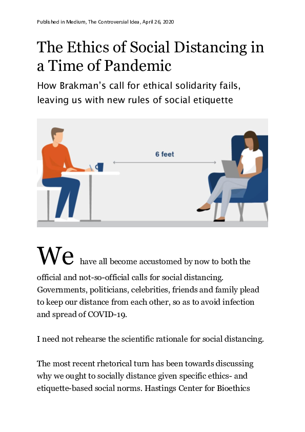 (PDF) The Ethics of Social Distancing in a Time of Pandemic