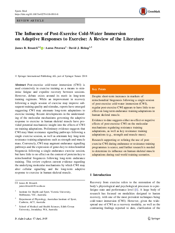 (PDF) The Influence of PostExercise ColdWater Immersion on Adaptive