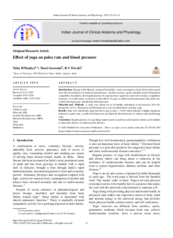 (PDF) Effect of yoga on pulse rate and blood pressure