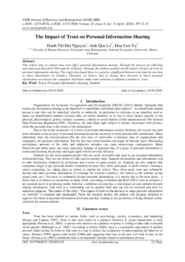 (PDF) The Impact of Trust on Personal Information Sharing