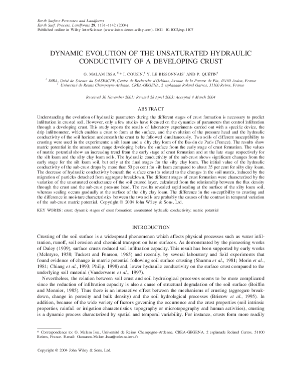 (PDF) Dynamic evolution of the unsaturated hydraulic conductivity of a ...