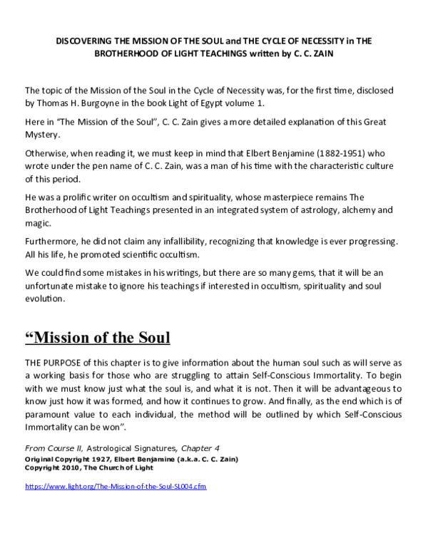 Discovering THE MISSION OF THE SOUL 