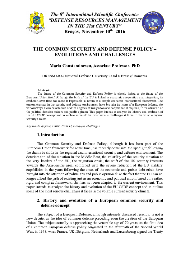 (DOC) THE COMMON SECURITY AND DEFENSE POLICY - EVOLUTIONS AND CHALLENGES