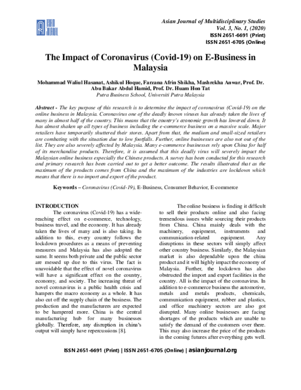 (PDF) The Impact of Coronavirus (Covid-19) on E-Business in Malaysia