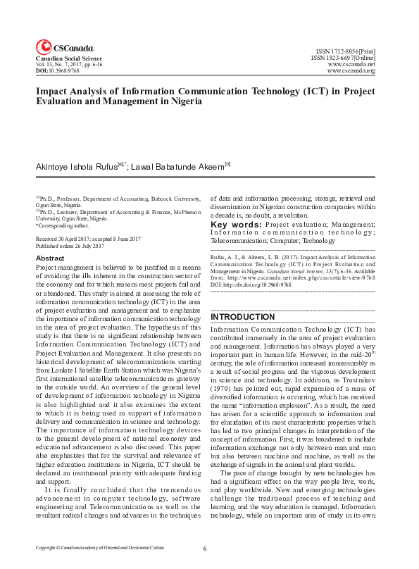 (PDF) Impact Analysis of Information Communication Technology (ICT) in ...