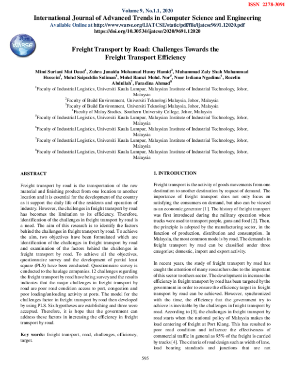 (PDF) Freight Transport by Road: Challenges Towards the Freight ...