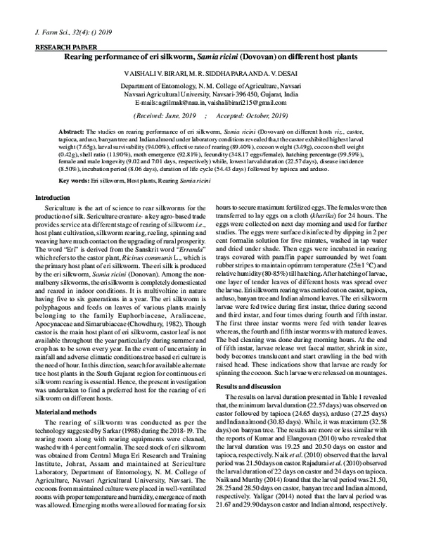 (PDF) Rearing performance of eri silkworm, Samia ricini (Dovovan) on ...
