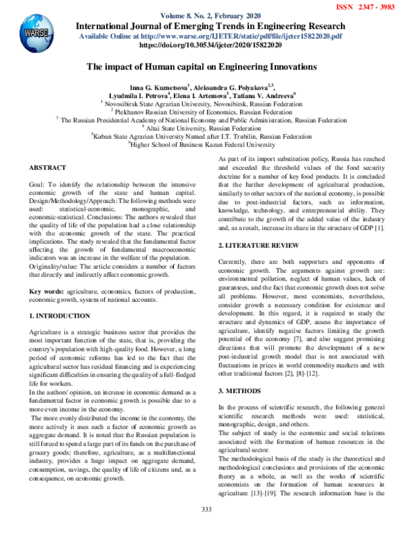 (PDF) The impact of Human capital on Engineering Innovations