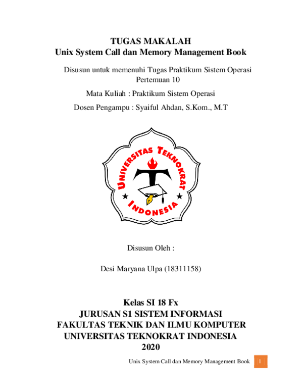 (PDF) MAKALAH Unix System Call dan Memory Management Book Desi