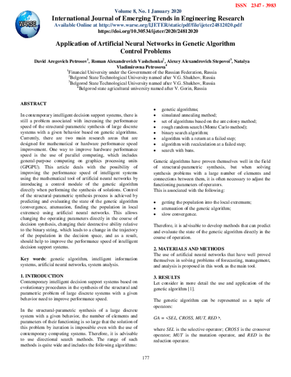 (PDF) Application of Artificial Neural Networks in Genetic Algorithm ...