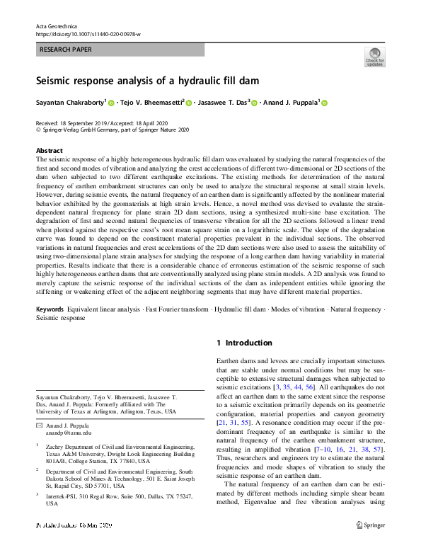 (PDF) Seismic response analysis of a hydraulic fill dam