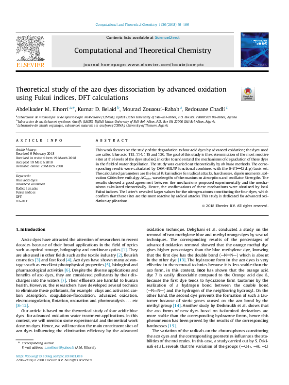 (PDF) Theoretical study of the azo dyes dissociation by advanced ...