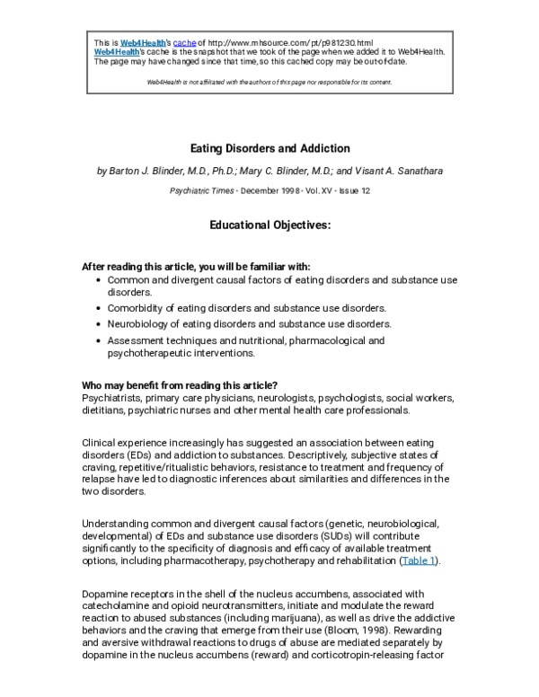 (PDF) Eating Disorders and Addiction Educational Objectives