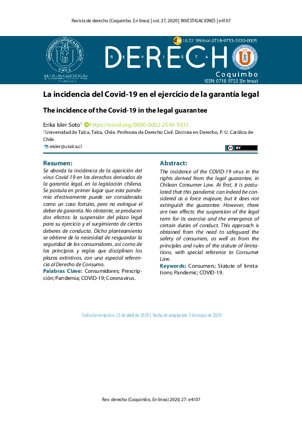 (PDF) La incidencia del Covid-19 en el ejercicio de la garantía legal