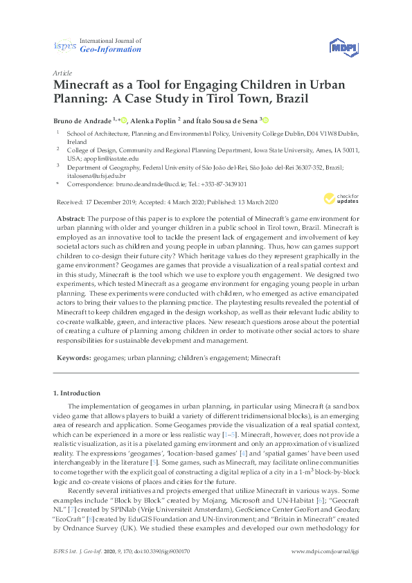 (PDF) Minecraft as a Tool for Engaging Children in Urban Planning: A ...