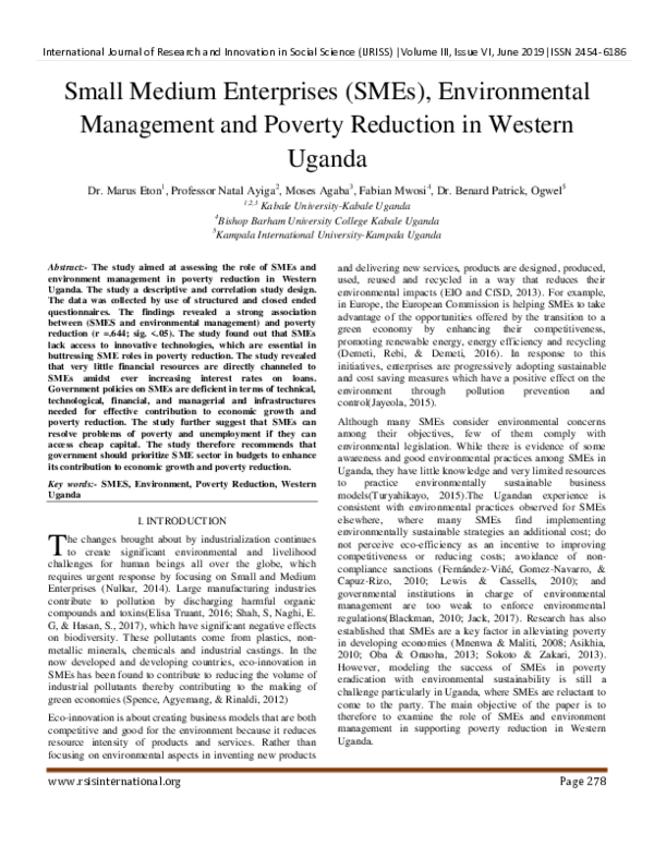 (PDF) Small Medium Enterprises (SMEs), Environmental management and ...