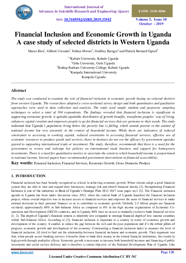 (PDF) Financial Inclusion and Economic Growth in Uganda A case study of
