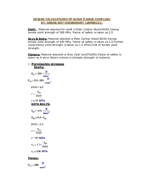 (PDF) DESIGN CALCULATIONS OF RIGID FLANGE COUPLING BY ARNAB ROY