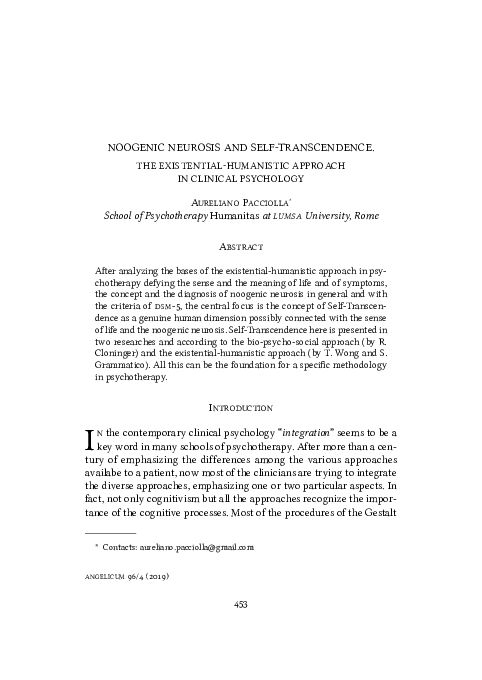 (PDF) Noogenic Neurosis and self-trascendence. The existencial ...