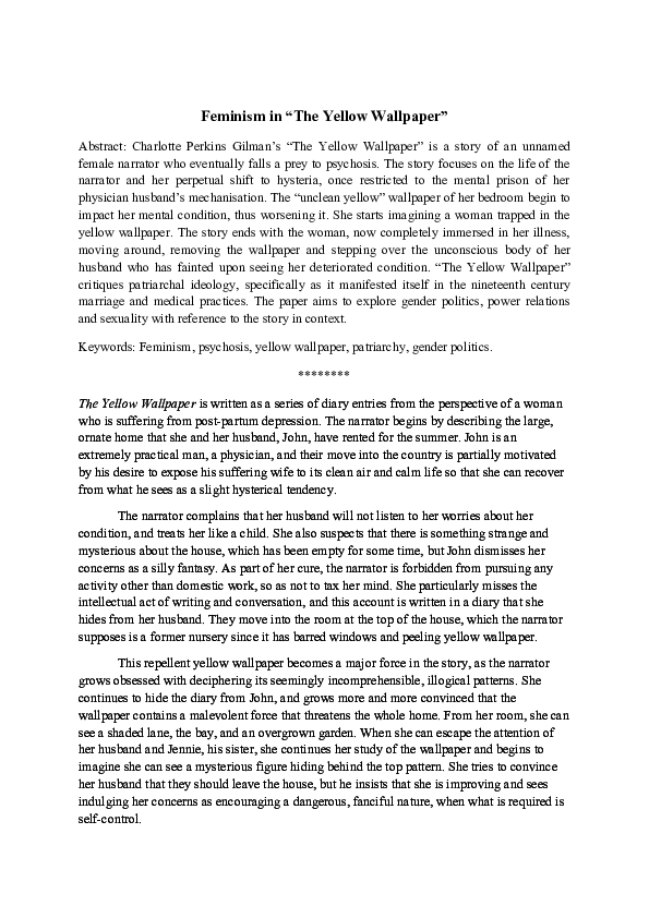 (DOC) Feminism in "The Yellow Wallpaper" Vartika Srivastava