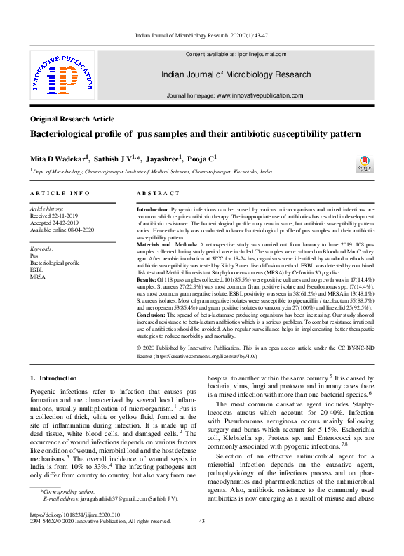 (PDF) Bacteriological profile of pus samples and their antibiotic ...