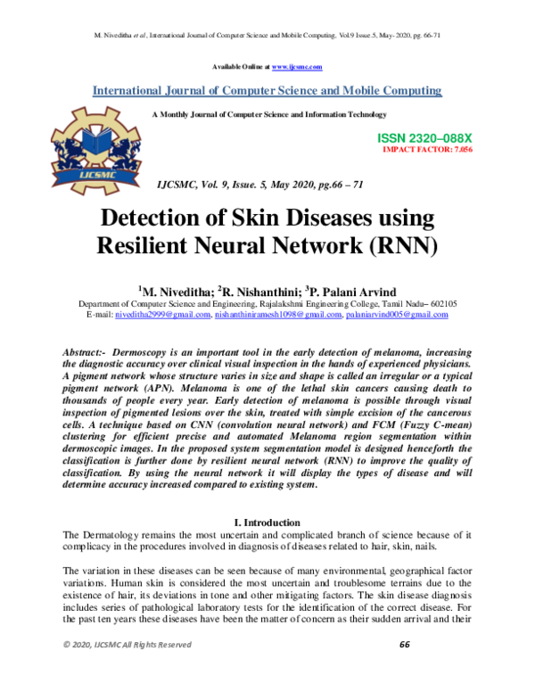 (PDF) Detection of Skin Diseases using Resilient Neural Network (RNN)﻿