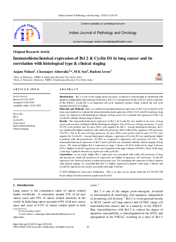 (PDF) Immunohistochemical expression of Bcl 2 & Cyclin D1 in lung ...