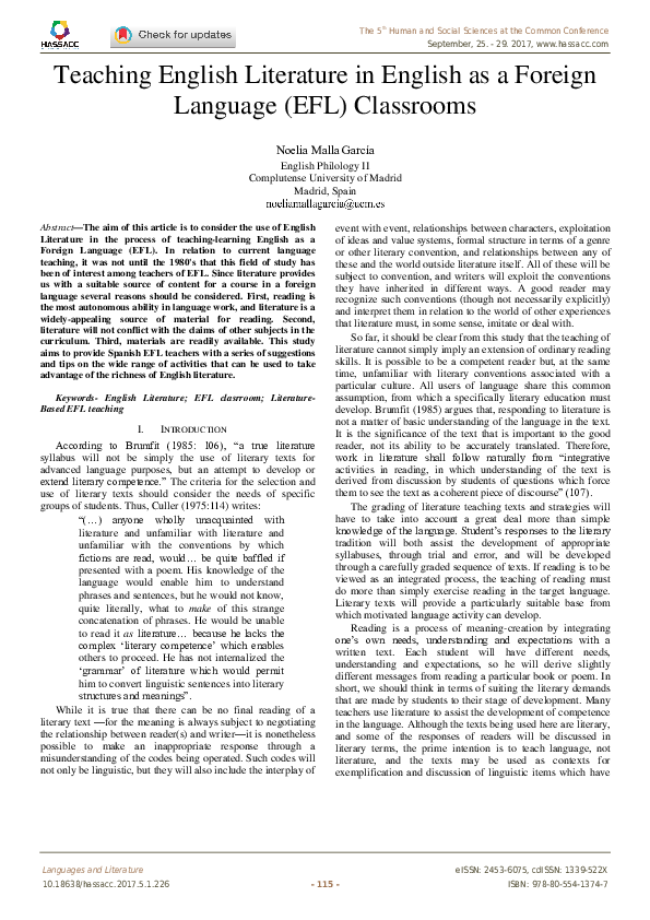 (PDF) Teaching English Literature in English as a Foreign Language (EFL ...