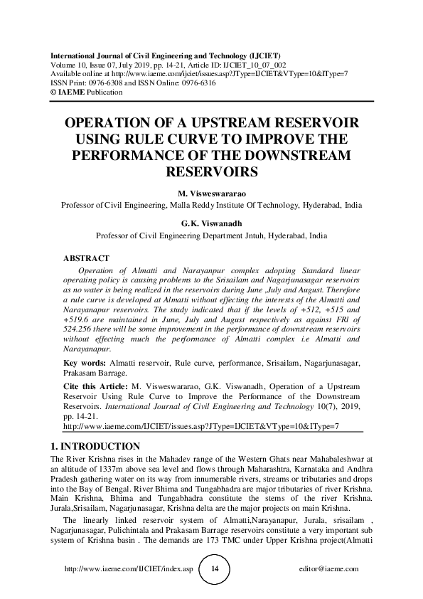 (PDF) OPERATION OF A UPSTREAM RESERVOIR USING RULE CURVE TO IMPROVE THE ...