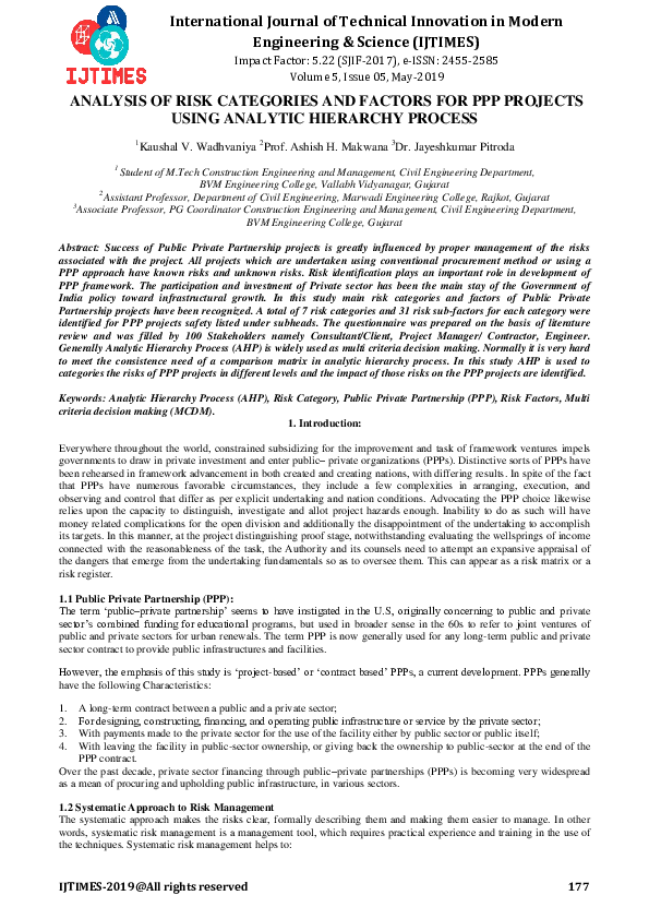 (PDF) ANALYSIS OF RISK CATEGORIES AND FACTORS FOR PPP PROJECTS USING ...
