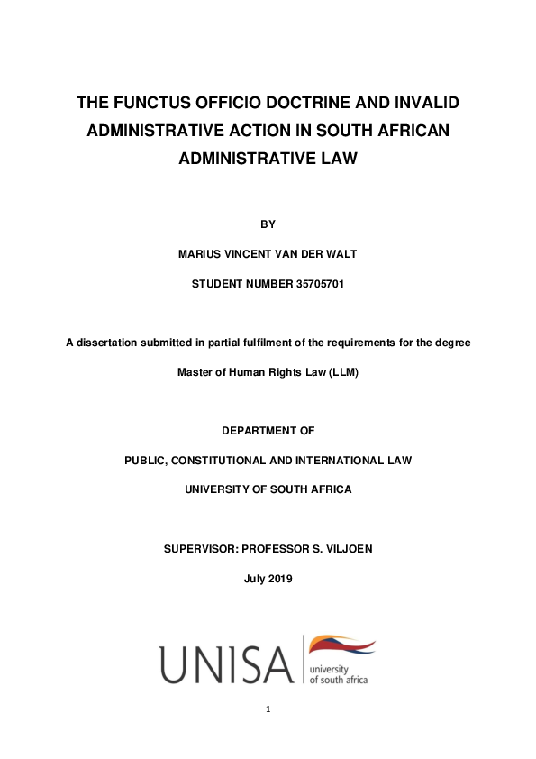 Pdf The Functus Officio Doctrine And Invalid Administrative Action In South African Administrative Law Vince Van Der Walt Academia Edu