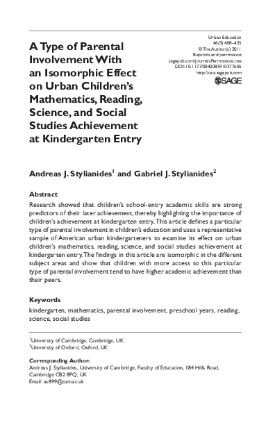 (PDF) A type of parental involvement with an isomorphic effect on urban ...