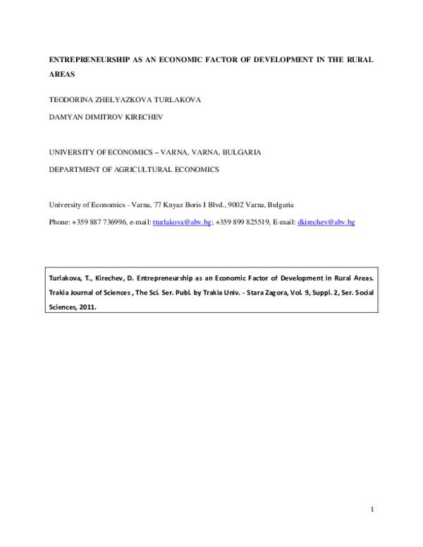 (PDF) ENTREPRENEURSHIP AS AN ECONOMIC FACTOR OF DEVELOPMENT IN THE ...