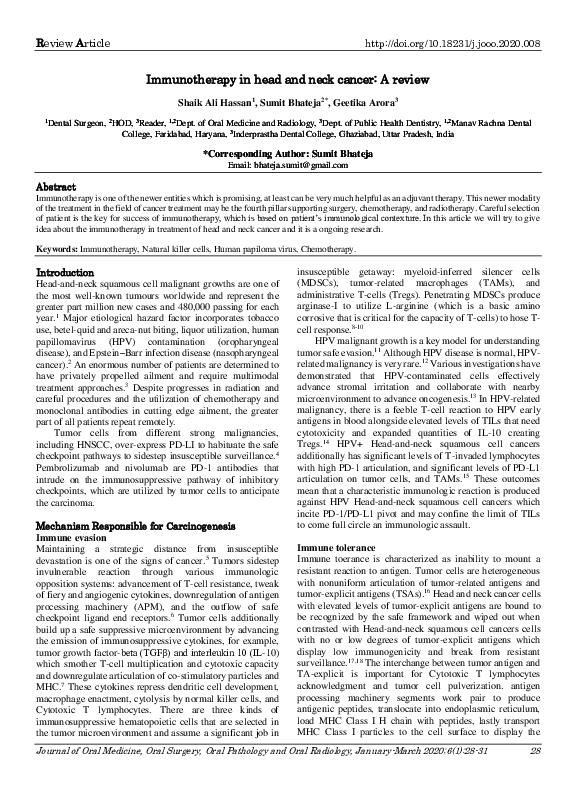 (PDF) Immunotherapy in head and neck cancer: A review