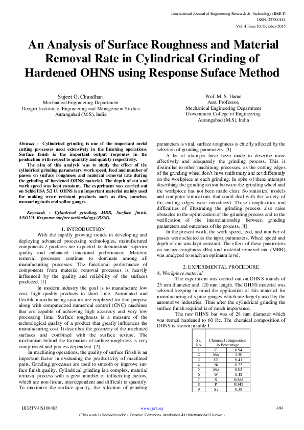 (PDF) IJERTAn Analysis of Surface Roughness and Material Removal Rate