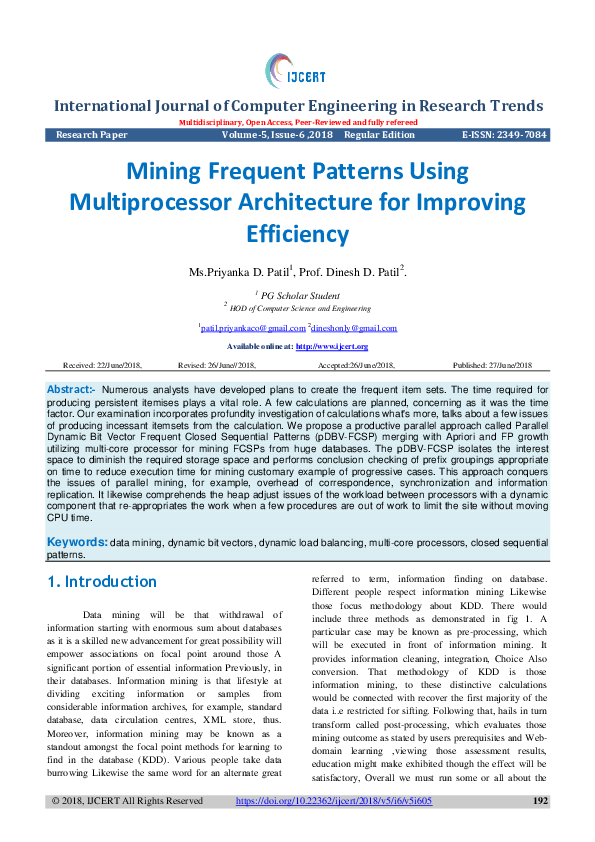  pdf mining frequent patterns using multiprocessor architecture for
