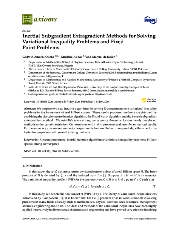 (PDF) Inertial Subgradient Extragradient Methods for Solving ...