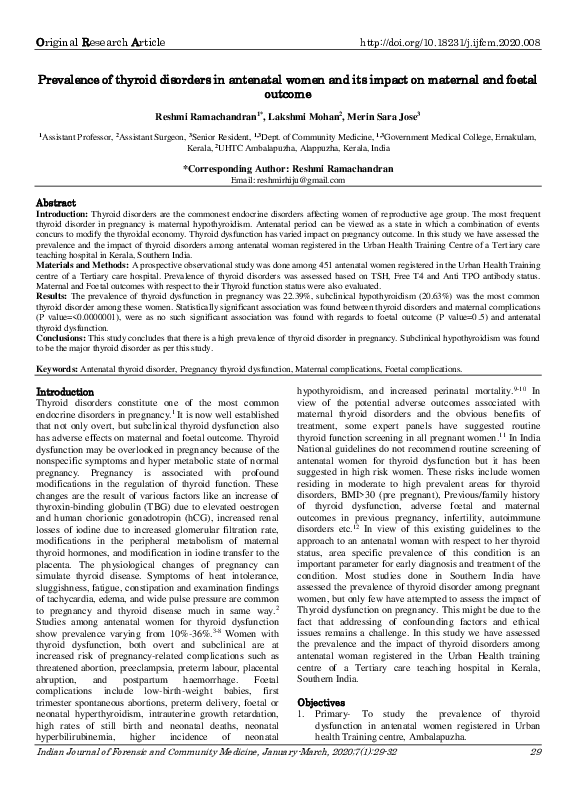 (PDF) Prevalence of thyroid disorders in antenatal women and its impact ...