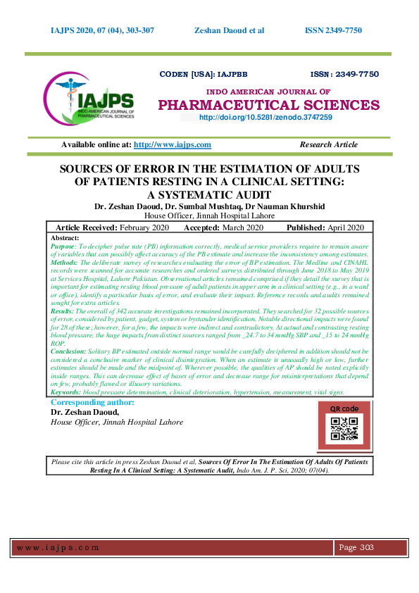 (PDF) SOURCES OF ERROR IN THE ESTIMATION OF ADULTS OF PATIENTS RESTING ...
